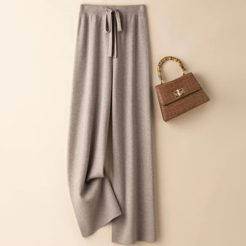 2024 Autumn Winter Elastic High-Waisted Slimming Casual Harajuku Trend Knitwear Straight Leg Pants With Wide Legs Women's Style