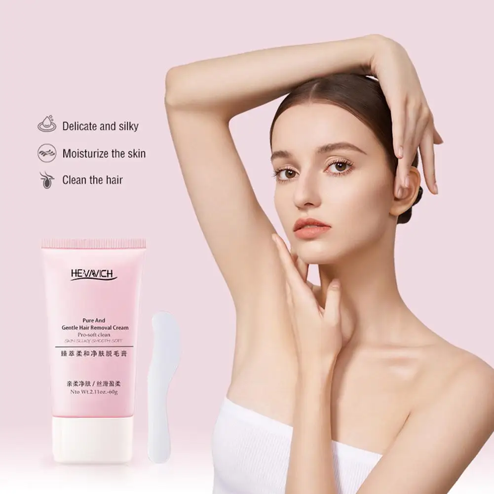 Crème Épilatoire avec Grattoir Indolore en Continu, Inhibiteur Rapide des Poils du Corps, Dissolvant de Croissance pour Femme et Homme, Soin Efficace, 60g, D2lt