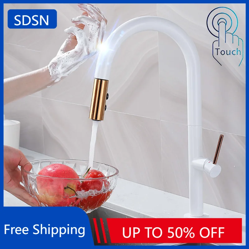 

Sensor Touch Kitchen Faucet with Pull Down Hot Cold Kitchen Sink Mixer Tap Brass Sensitive Touch on Pull Out Kitchen Faucet Tap