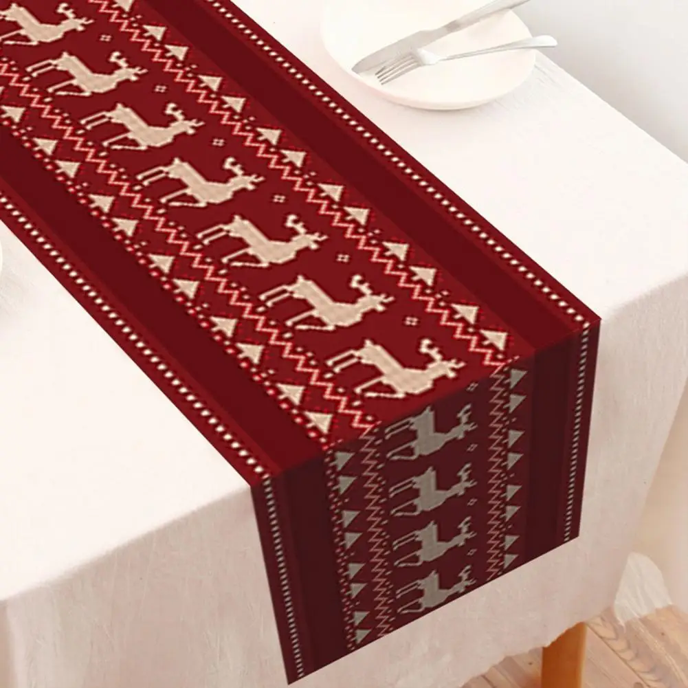 Christmas Table Cloth Festive Elk Pattern Christmas Table Runner Durable Cloth for Home Holiday Decoration Enhance Christmas