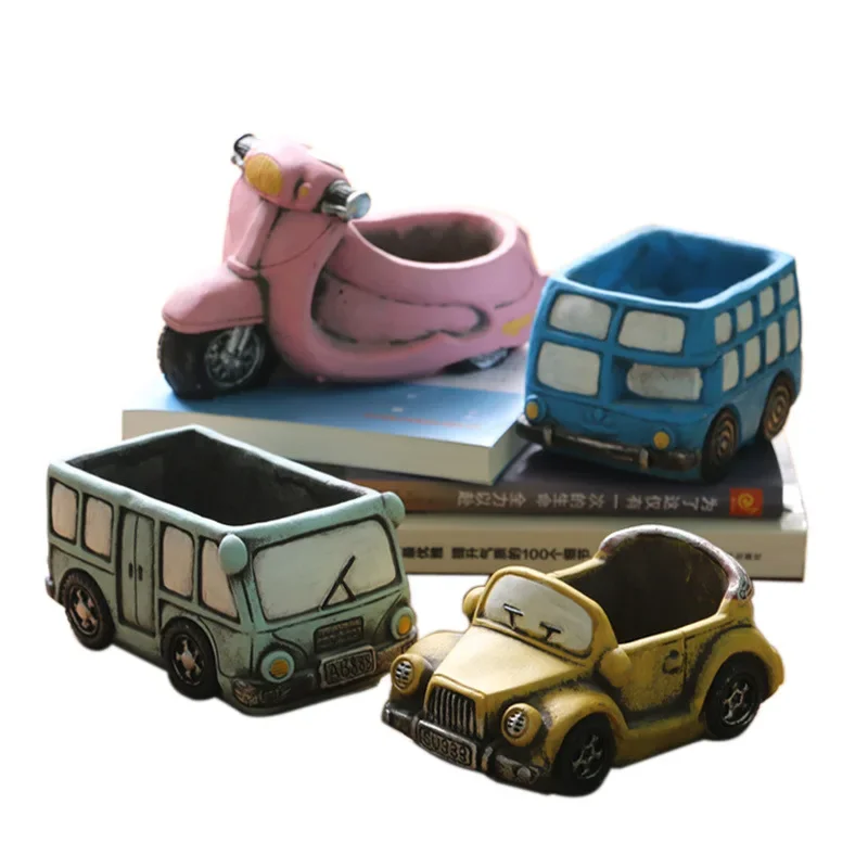 Creative Cartoon Car Succulent Flower Pot, Retro Pot, Desktop Decoration Pieces, Home Room Decoration, Ins Simple