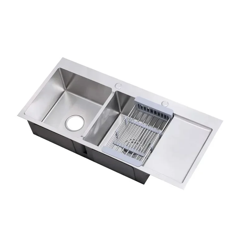 for 10045 304 Stainless Steel Kitchen Sink Double Bowl with Drainboard Thickened Vegetable Washing Basin