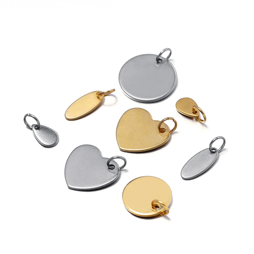 10 stücke 6-20mm Edelstahl Charms rundes Herz Hunde marke Charm Rohlinge Anhänger mit Ring für benutzer definierte Halsketten DIY Schmuck herstellung