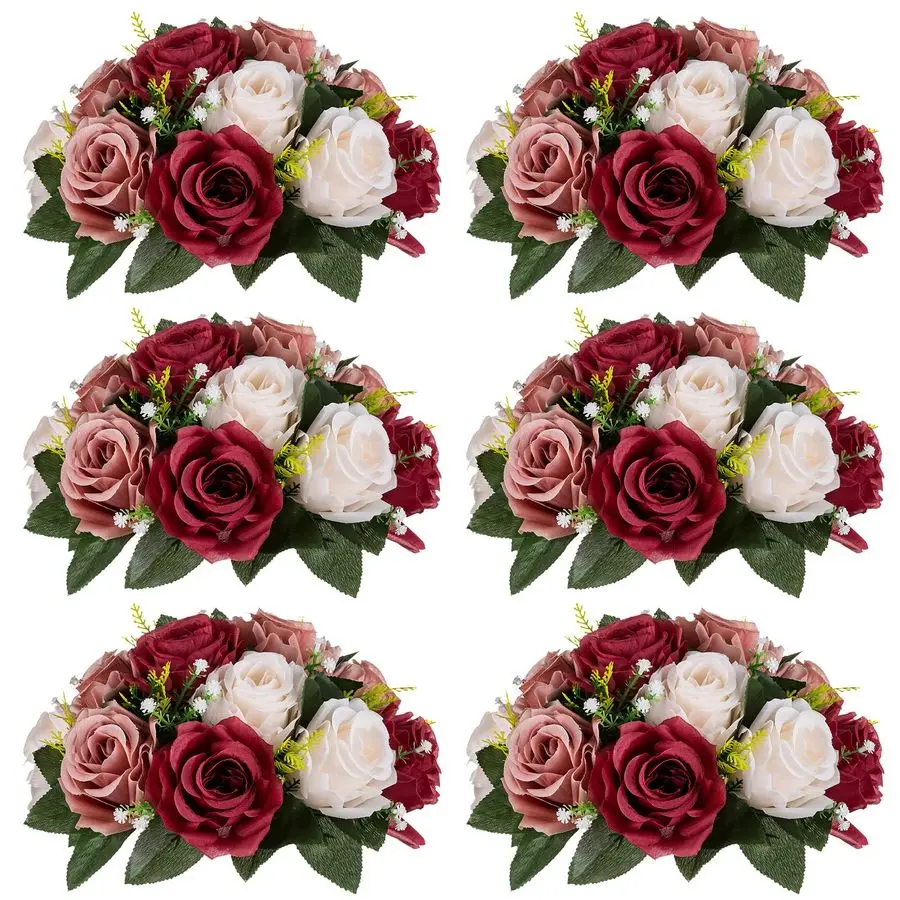 

Artificial Flower Centrepieces for Tables 6 Pcs Burgundy amp Dusty Rose amp Creamy White Fake Flowers Roses Balls 9.5in Diam Sil