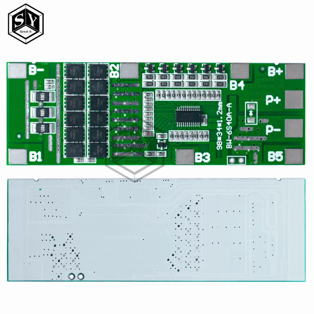 24V 6S 40A 18650 Li-Ion Lithium Battery Poretect Board Solar Lighting BMS PCB with Balance for Ebike Scooter