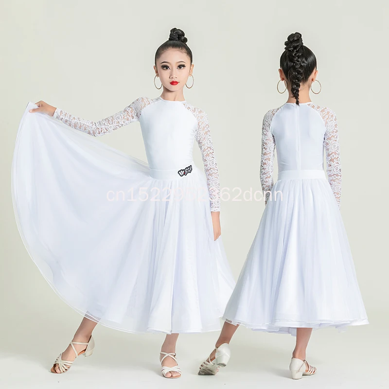 여아용 신형 모던댄스 어린이 왈츠 연습복 플로잉 슬리브 전문 공연복 볼룸댄스용