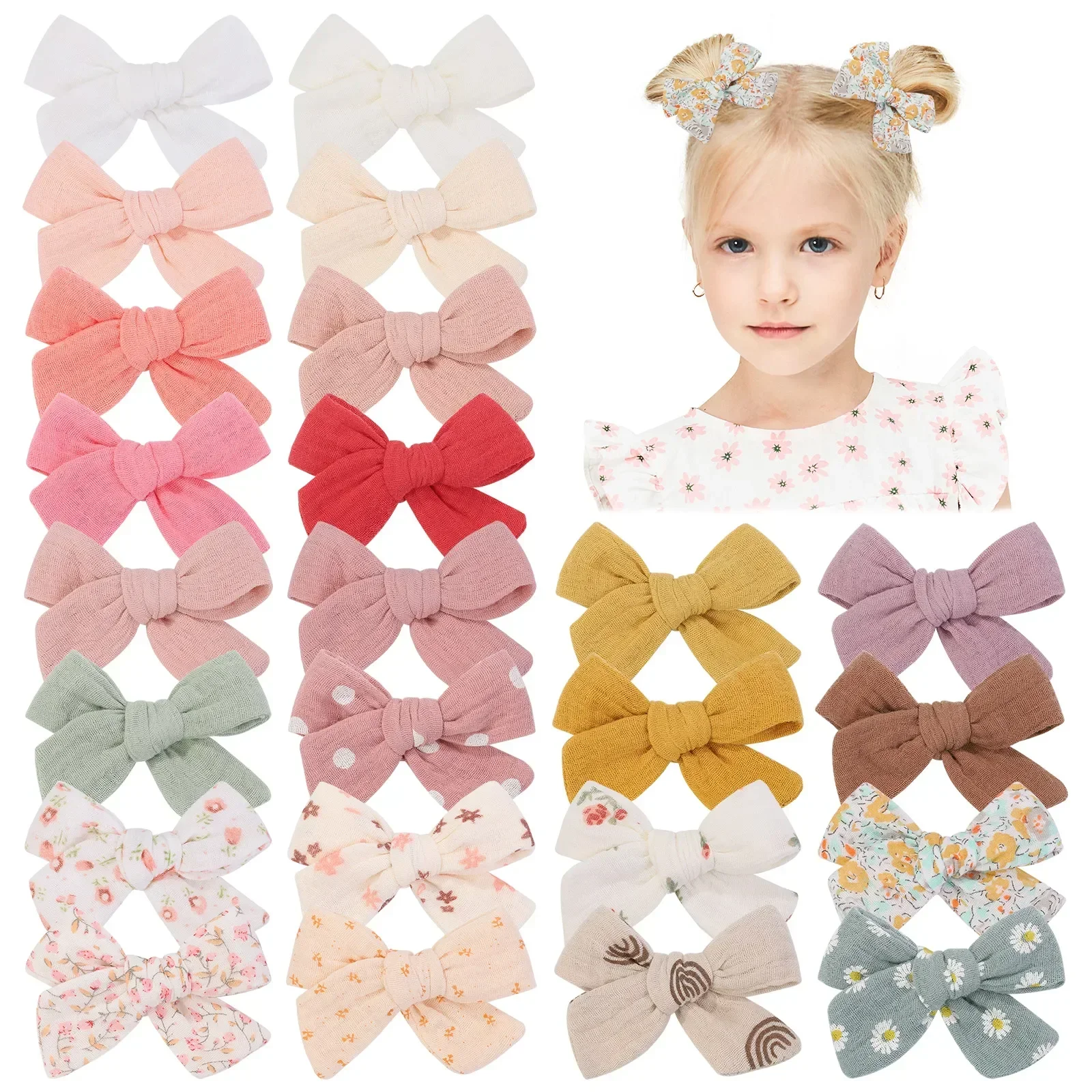 

2Pcs/Set New Solid Cotton Hair Bows Hairclip Lovely Print Bowknot Hairpins for Kids Hair Accessories Baby Toddler Headwear