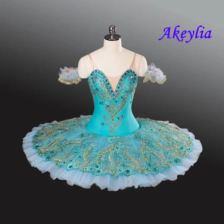 Turquoise Classical Ballet Tutu professional Aqua Blue Queen shiny sleeping beauty Variation Costume for girls 11 layers tulle