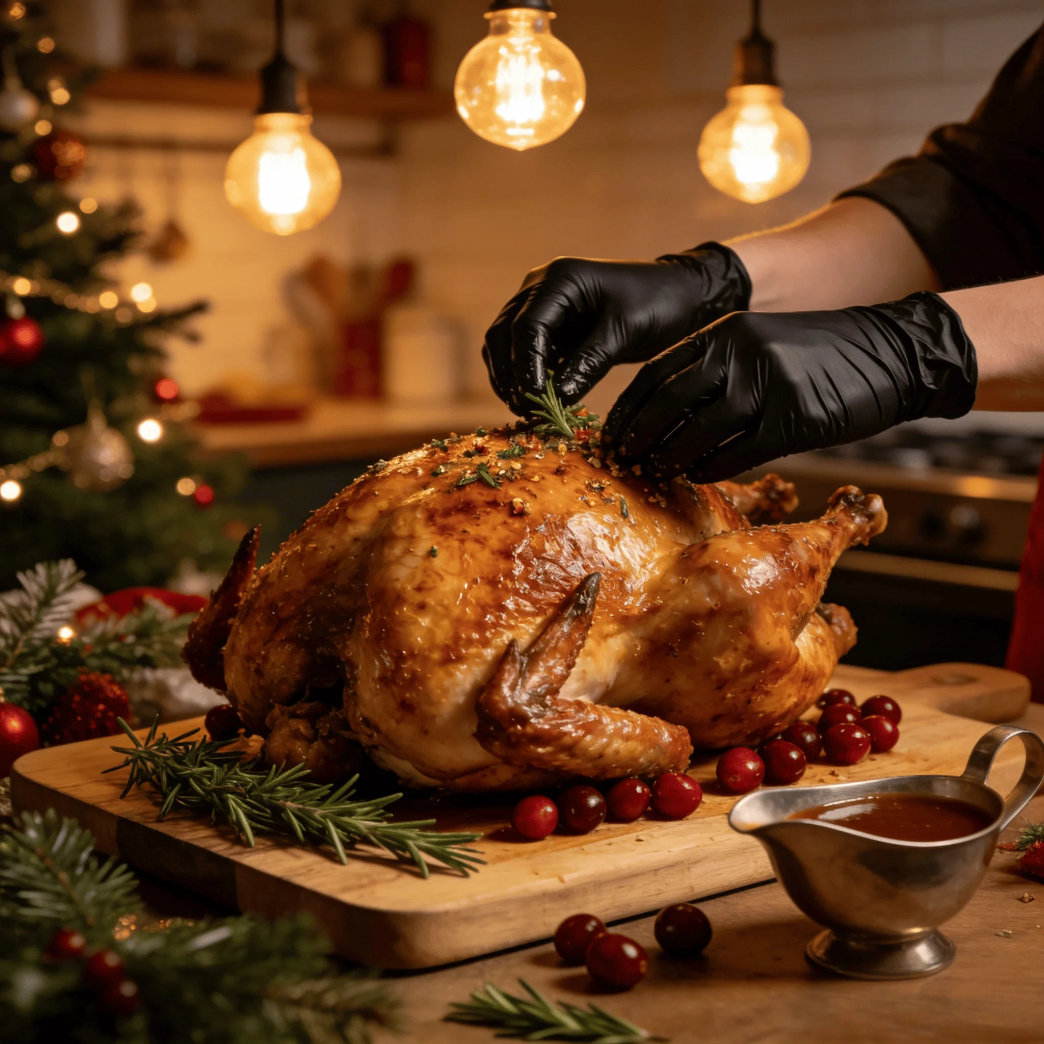 Guantes de nitrilo negros de 20 unidades para preparación navideña: resistentes a desgarros, aptos para limpieza, cocina y decorar navideños
