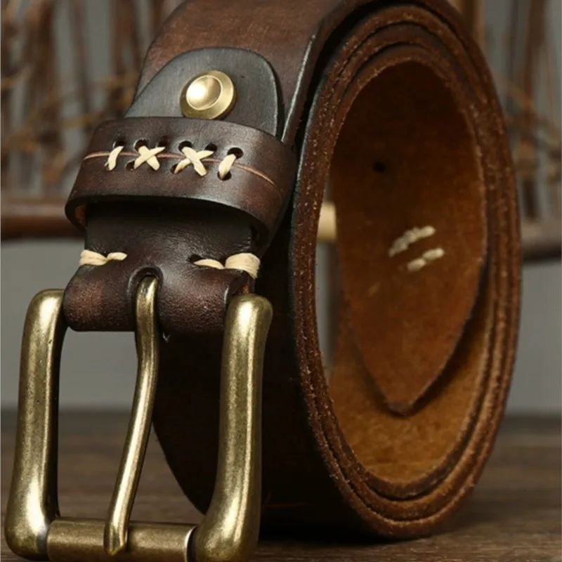 Water-washed brushed layer cowskin belt for men leather pin