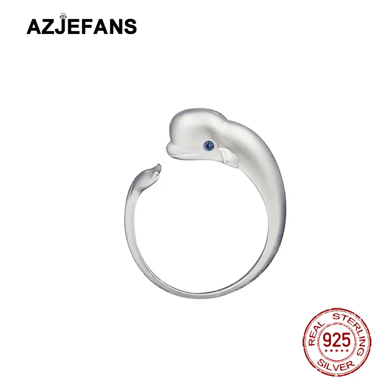 

AZJEFANS Cute Fashion Animal Beluga 925 Sterling Silver Open Rings Fine Jewelry
