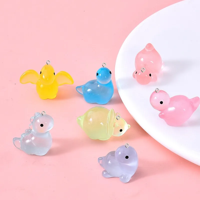10Pcs Cute Luminous Transparent Dinosaurs Resin Charms Pendants for DIY Jewelry Keychain Earring Necklace Clothing Accessories