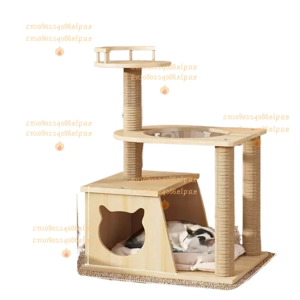 

Большой деревянный кошачий игровой комплекс, многоуровневая лежанка-когтеточка с капсулой-шатром