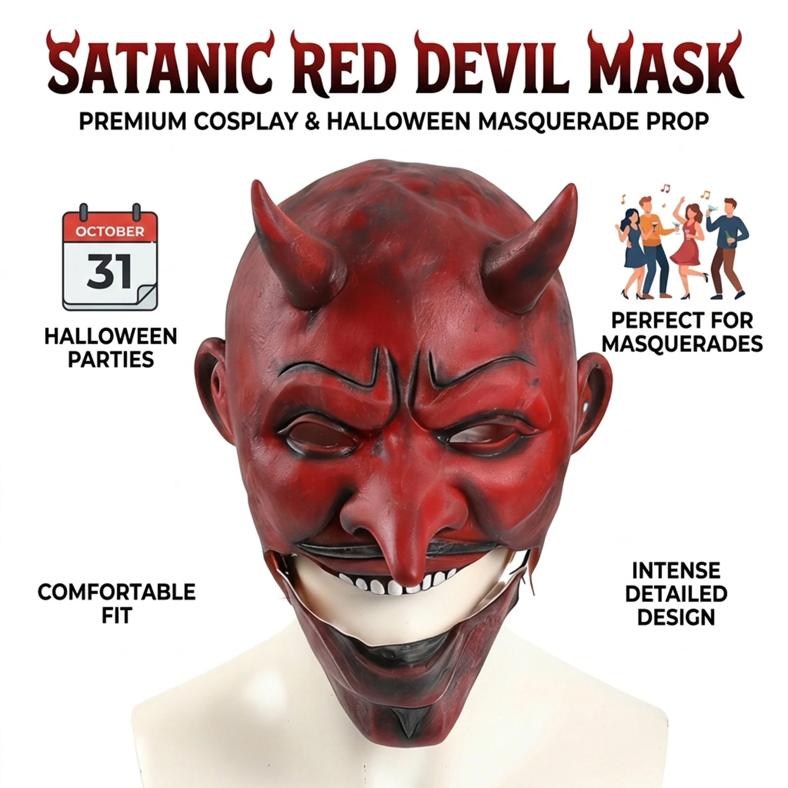 

Latex Devil Mask for Halloween Cosplay Red Demon Mask Costume Party Accessory