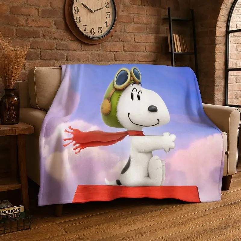 HD Funny S-Snoopy Cartoon Dog Flannel Blanket Soft Warm Throw Blanket for Bedroom Living Room Bed Travel office Picnic Fest Gift
