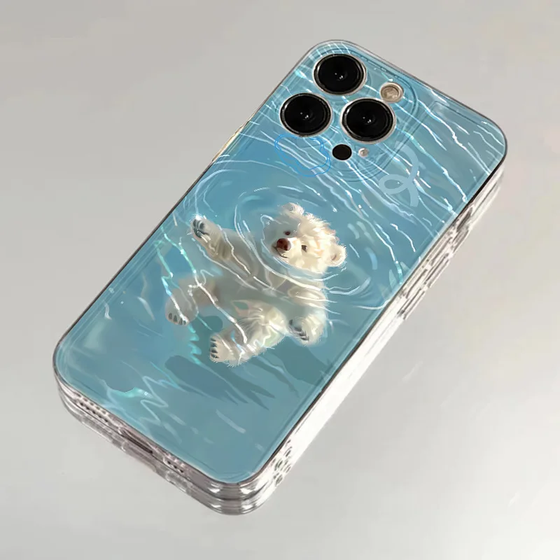 Cute Ocean Swimming Bear Case for IPhone 15 14 13 12 11 Pro Max X Xs Max XR 8 7 Plus Funny Cartoon Bear Shockproof Soft Shell