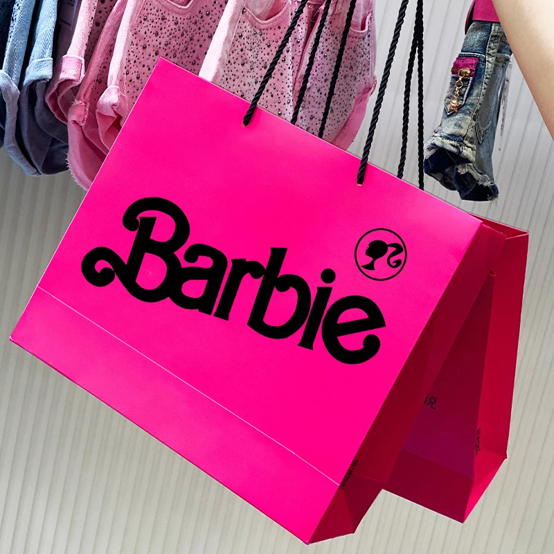 New Barbie Fashion Paper Gift Bag with Handle 23X10X20Cm Rose Red Christmas Wedding Jewelry Shopping Holiday Party Handbag Gift