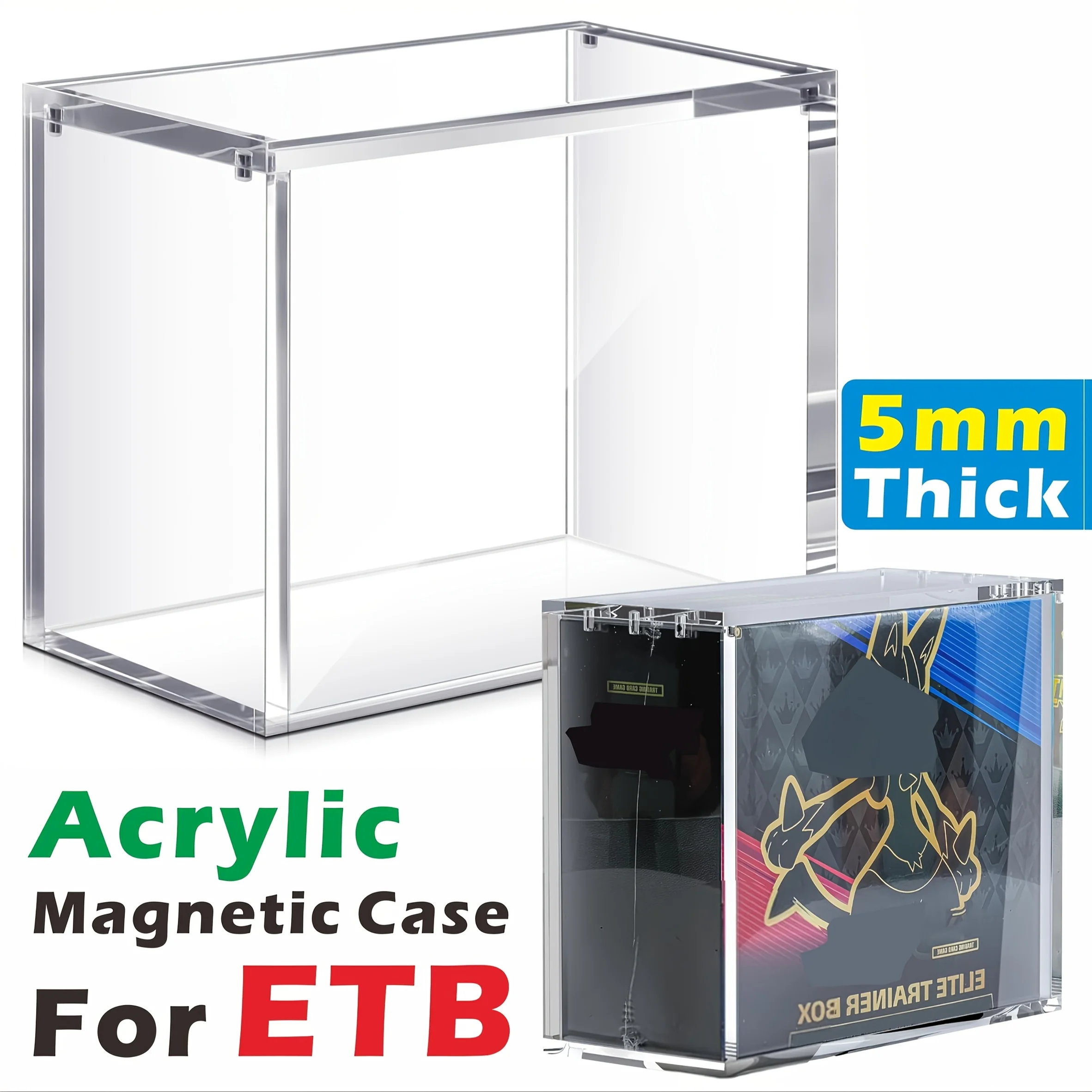Elite Trainer Box Acrylic Display Case Stackable  5mm Ultra Thick Acrylic with N52 Strong Magnets ETB Case Protector Compatible