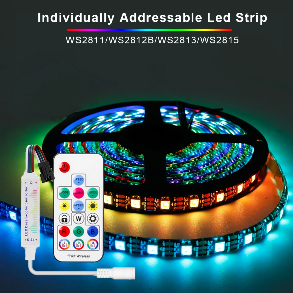 

WS2812B WS2811 WS2813 WS2815 5050 RGBIC Smart LED Strip Kits With Music DC Remote Individually Addressable Led Light DC5V/12V