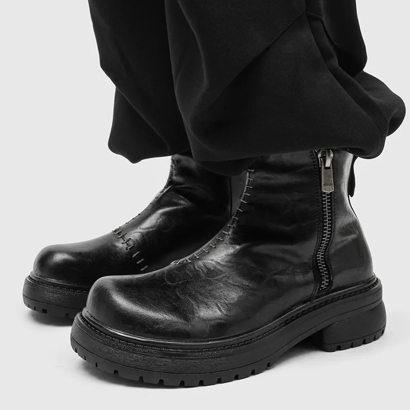 

plus size mens fashion punk rock chelsea boots designer original leather shoes cowboy platform boot black trendy ankle botas man