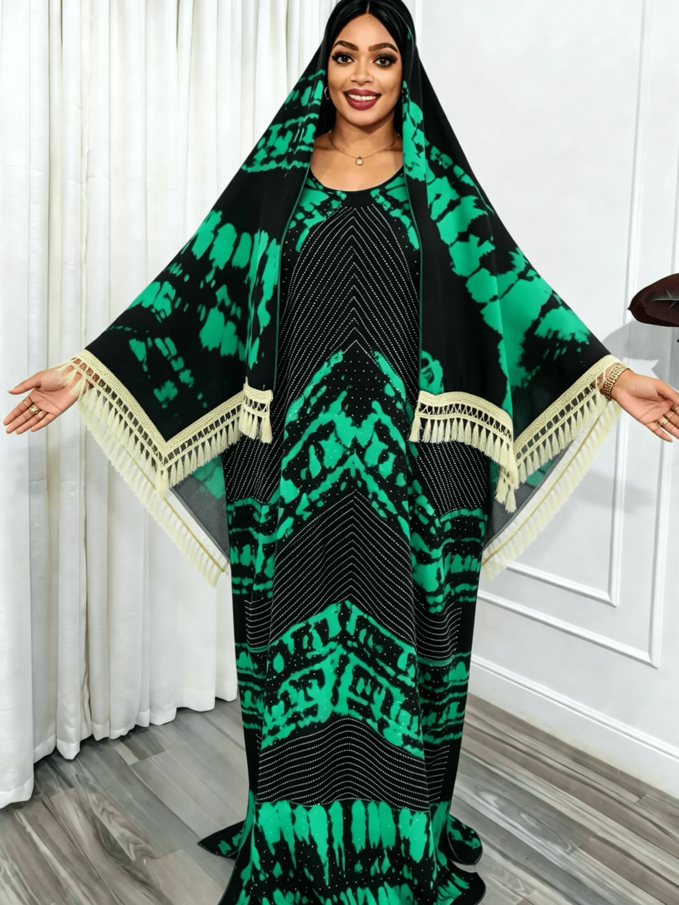 

Ramadan Eid Plus Size Traditional Middle East Abaya Turkey Style Sequins Print Muslim Long Robe With Matching Scarf