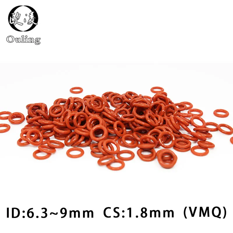 50PCS/Lot Red VMQ O‑Ring CS1.8mm ID6.3-9mm Good Elasticity Silicone Rubber Gasket Washer For Machinery Plumbing Sealing