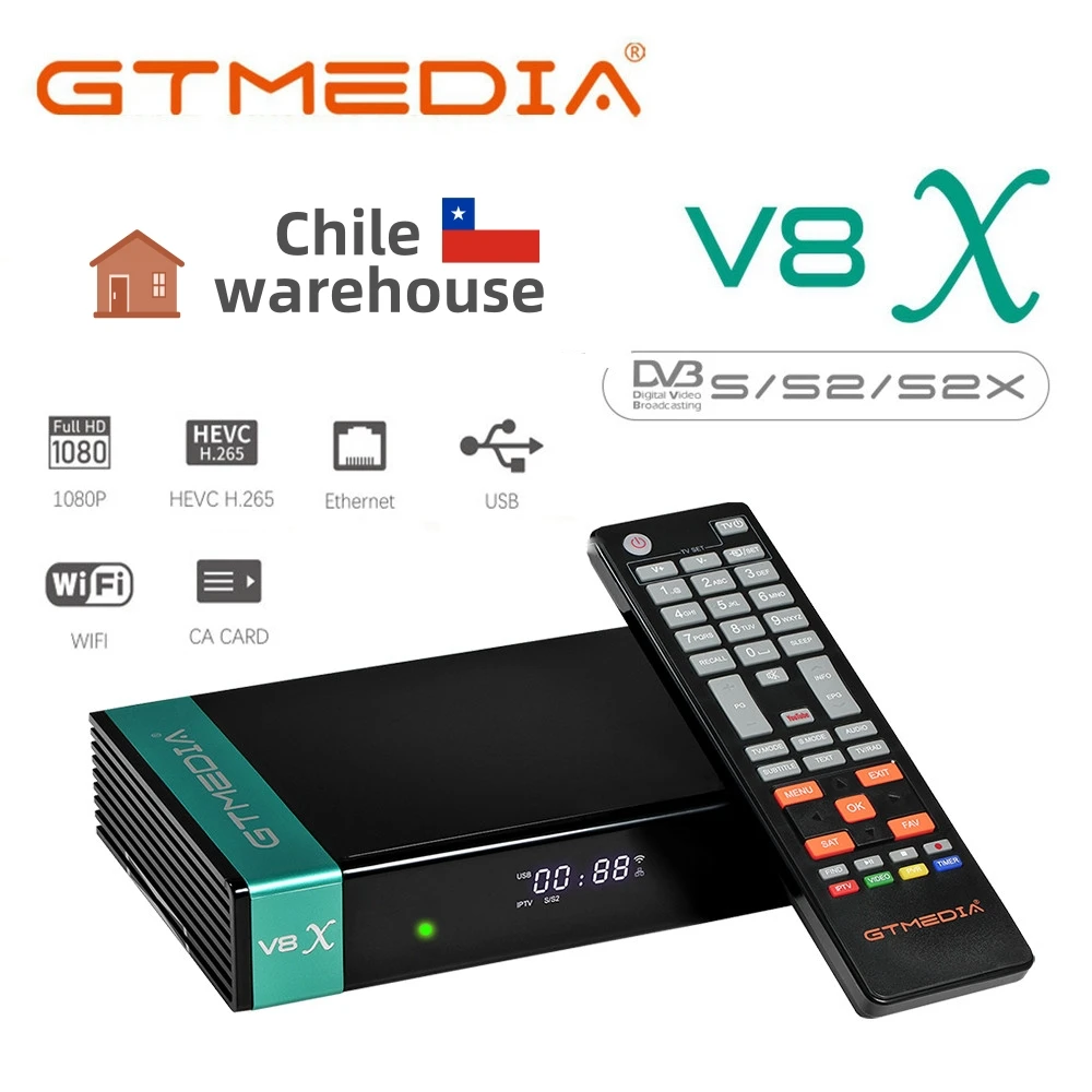 V8X GTMedia 1080P H.265 Full HD DVB-S/S2/S2X satellite receiver support built-in WIFI ccam CA card stock in Chile