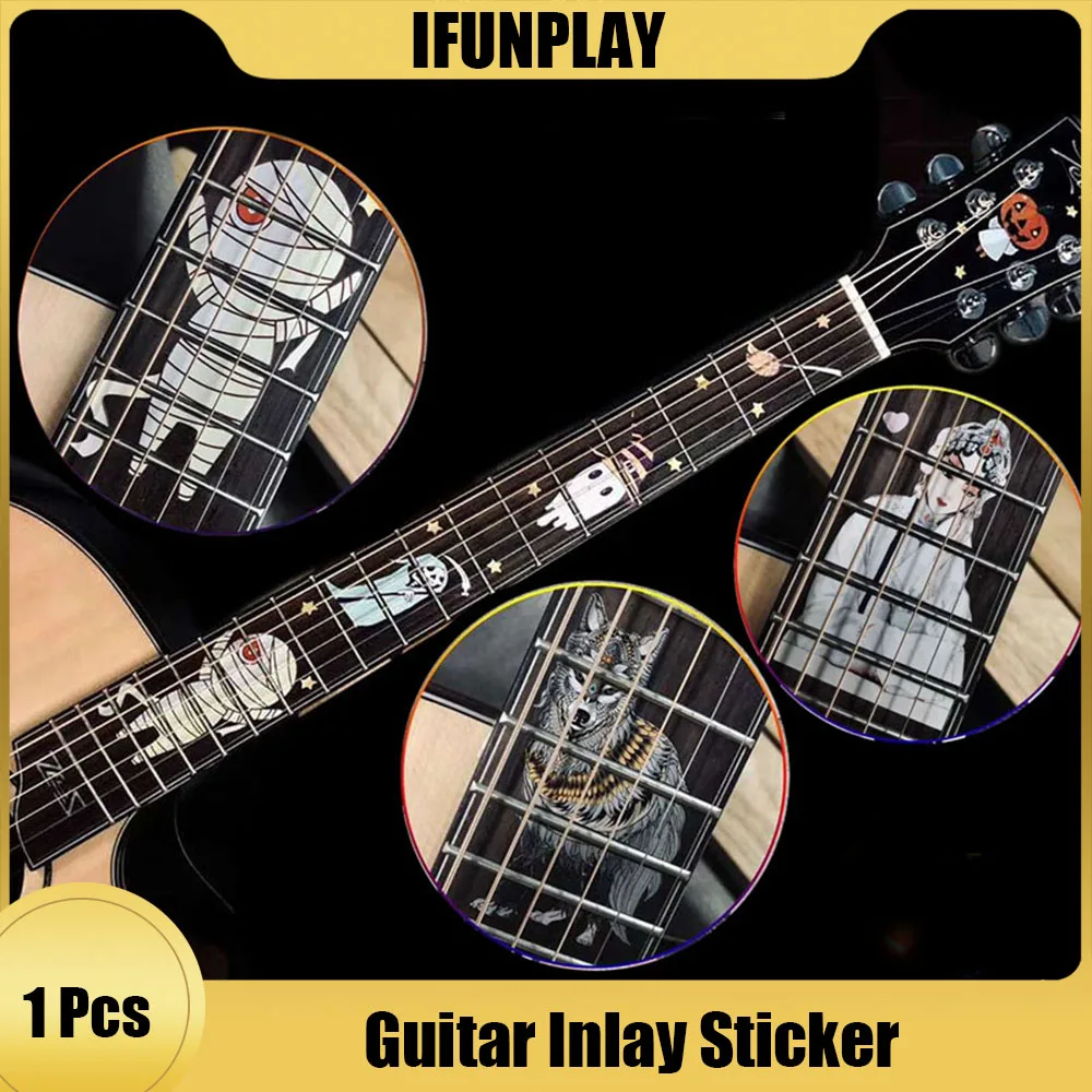 DIY Guitar Fingerboard Fretboard Inlay Sticker Halloween Wolf Peking Opera Guitarra Fret Sticker Decal Guitar Accessories