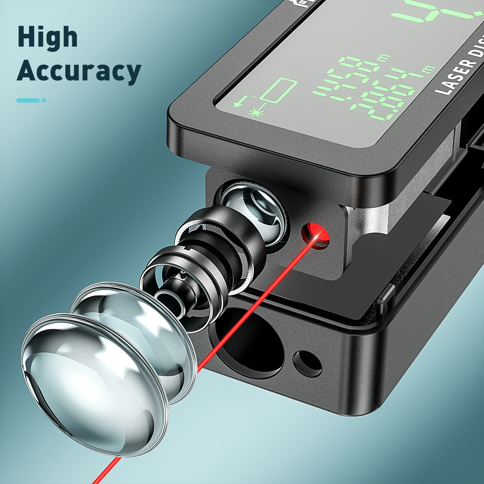 Misuratore di distanza laser Decteam MN50 Misura laser da 165 piedi/50 M con modalità di misurazione del volume dell\'area di distanza ad angolo