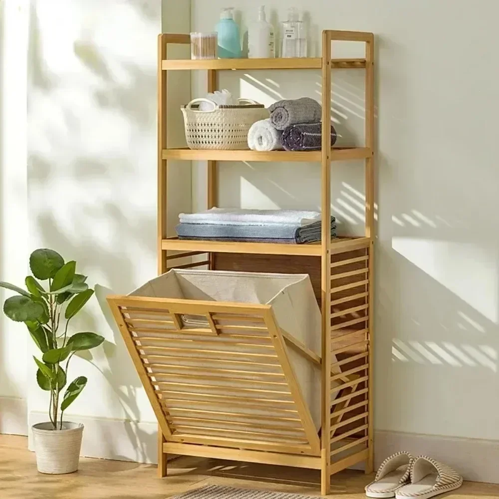 Dirty Clothes Basket Wood Vine Weaving Laundry Hamper Multi-function Bathroom Rack Large Capacity Laundry Baskets Storage Rack