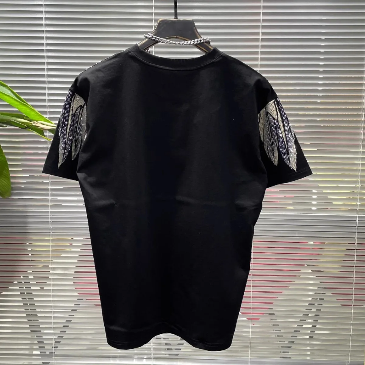 Men Rhinestone Short Sleeve T Shirt Loose Fit Casual Tops Sparkling Rhinestone Decor Daily Streetwear Summer Tee for Male