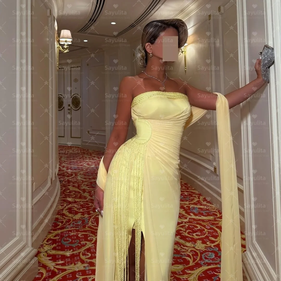 Sayulita الشيفون فساتين لحضور الحفلات الموسيقية بدون حمالات شق جانبي طويل شرابات كوكتيل فستان سهرة مع شالات فساتين رسمية مخصصة #5