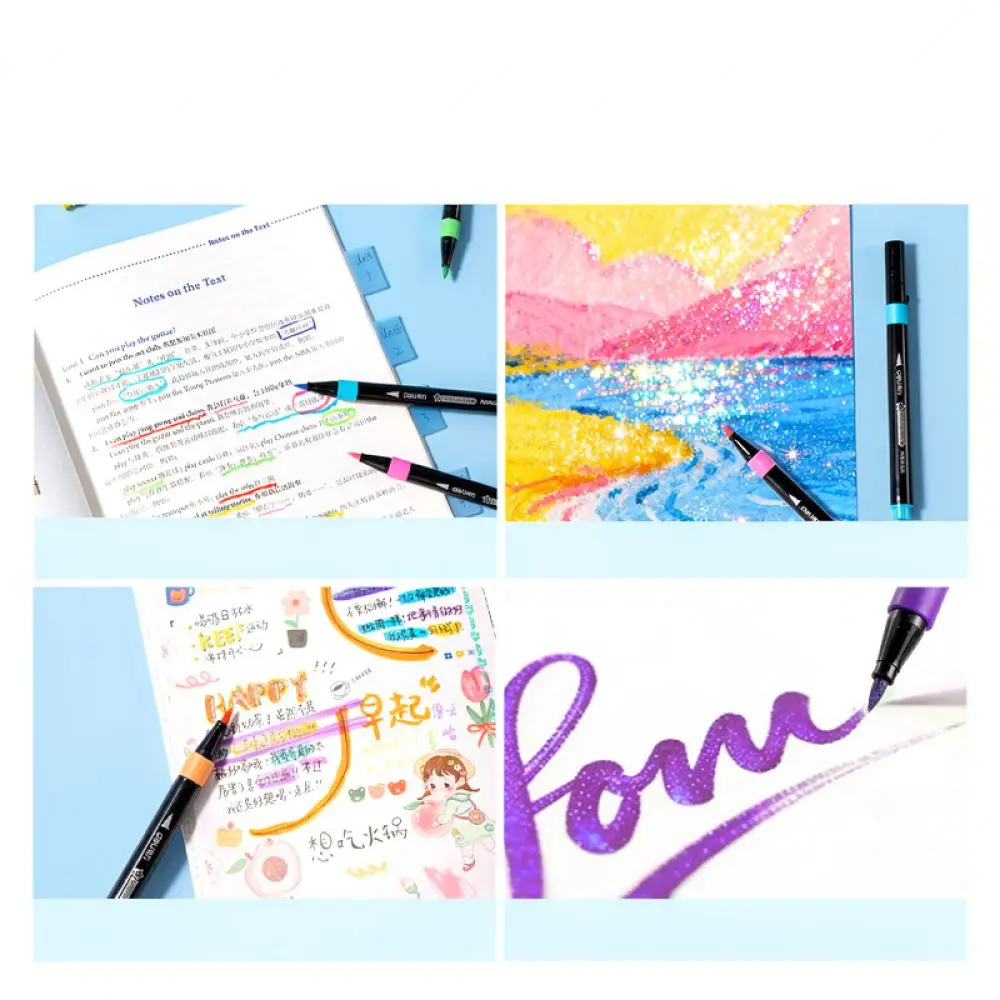 Acrylic Paint Marker Set For Deli Metallic Glitter Soft Brush Pens Drawing Art Supplies For Scrapbook Card Making DIY