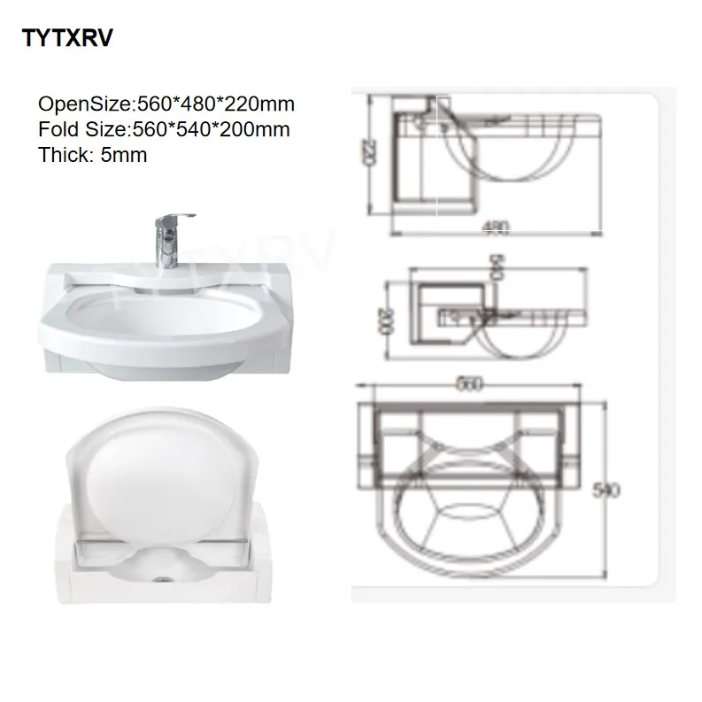 TYTXRV RV موتور المنزل قافلة شقة الفضاء الذكي الاكريليك المدمج في طوي الحمام الحمام المرحاض بالوعة بما في ذلك الصنبور #6