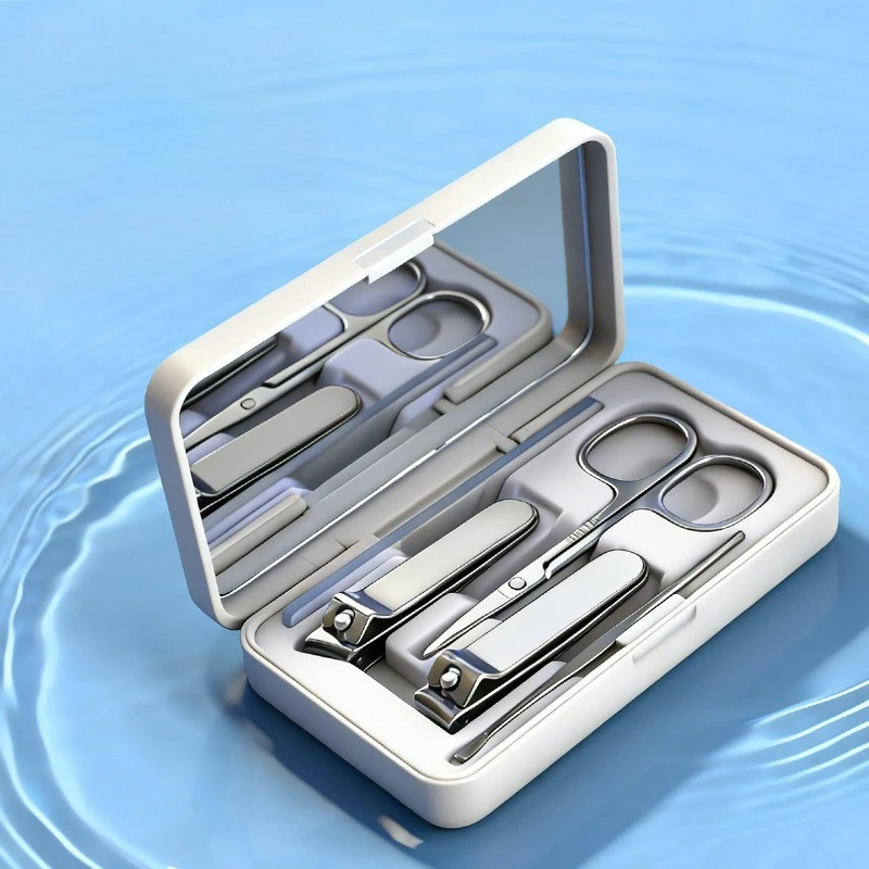 Magnetic ABS nail clipper set with mirror nail clipper nail file ear scoop manicure tool