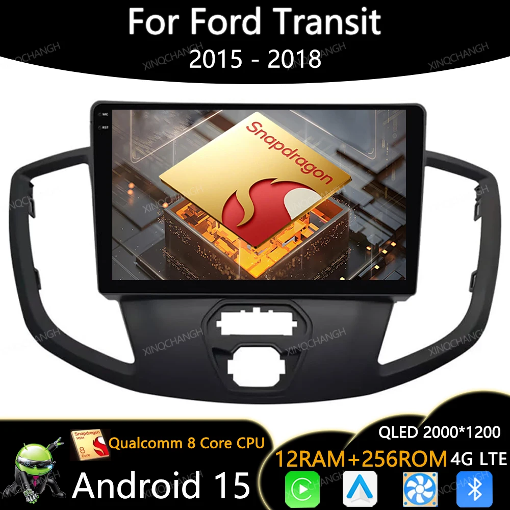 Rádio do carro de android 15 para ford transit 2015 2016 2017 2018 gps multimídia player de vídeo 4g wifi carplay unidade principal automóvel qualcomm bt