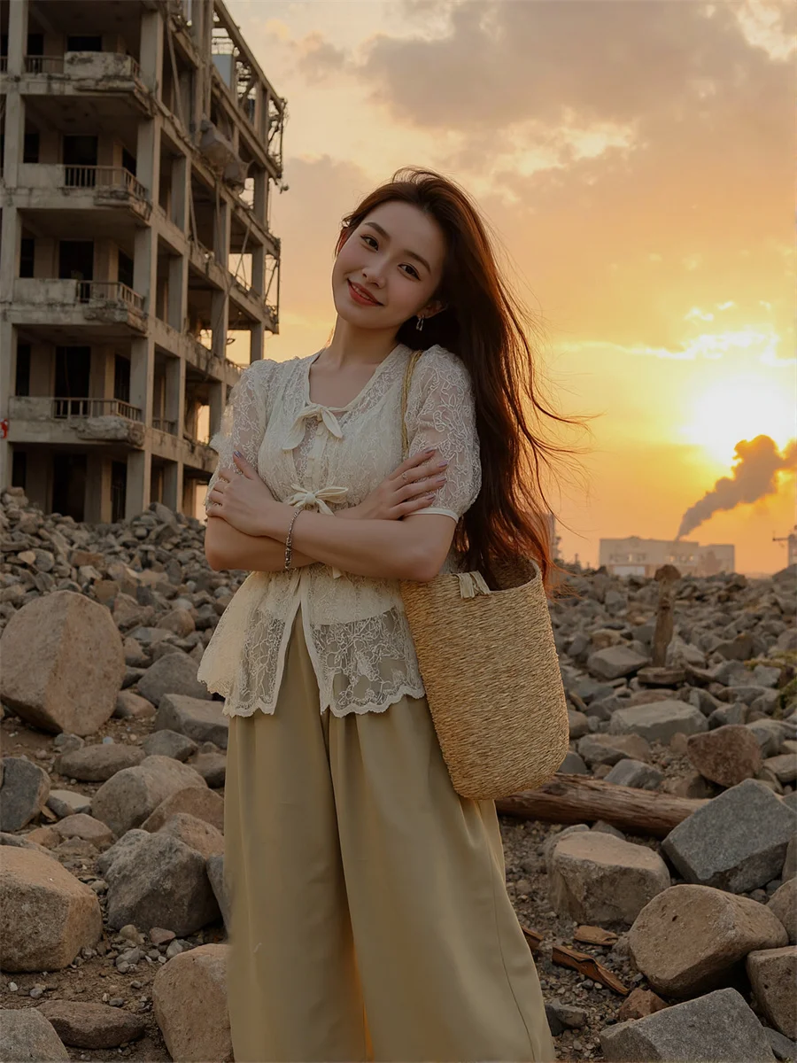 

O-Neck Puff Sleeve Shirts Woman Aesthetic Blouses Women Top Summer Sided Woven Crisp Colours Outdoor Ice Youth Sequined Night OL