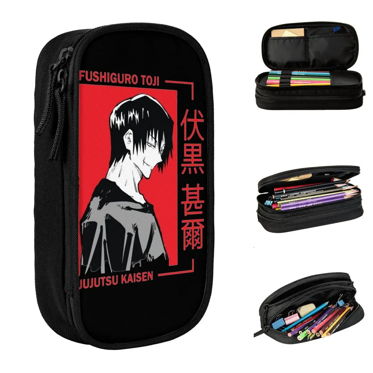 Lovely Toji Red Pencil Cases Jujutsu Kaisen Pencil Pouch Pen Box for Girls Boys Large Storage Bag Students School stationery