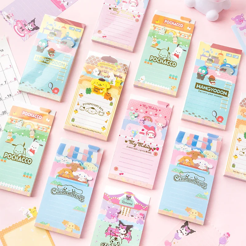 6pcs/lot Sanrio Melody Kuromi Cinnamoroll Memo Pad Sticky Notes Stationery Label Notepad Planner Sticker Post School Supply