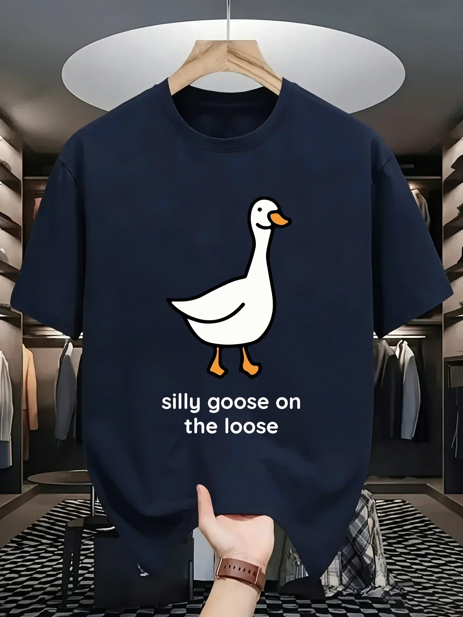 Sillu Goose On The Loose Print Man S-3Xl Comfy Daily T Shirts Hip Hop Summer T-Shirt Casual Street Clothes All-Match Cotton Top