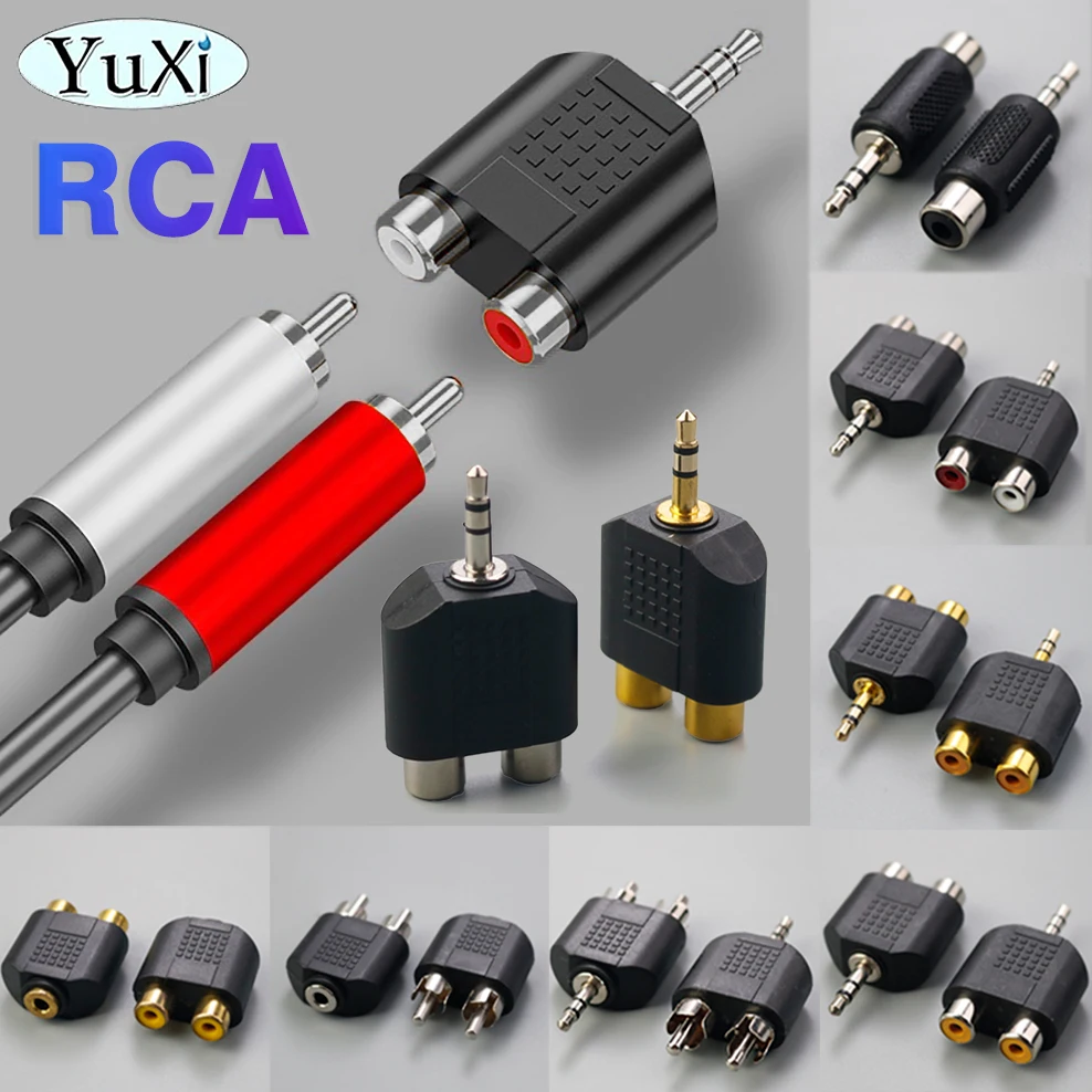 

1Pc Male to Dual 2 RCA Female 3.5 mm Audio Video Adapter Connection Lotus 3 Split RCA RF Connector AV Repair Part