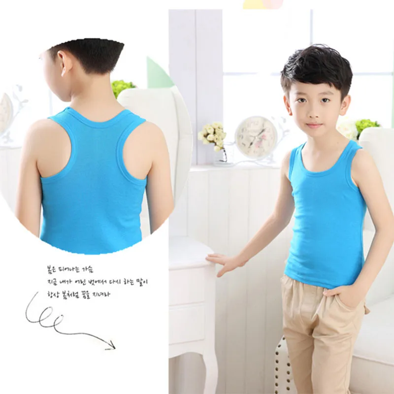 Summer Kids Y Type T Shirt 100% Cotton Sleeveless Tops For Boys Girls Bottom Tops Tees Candy Color Vest Tops For Children 1-14T