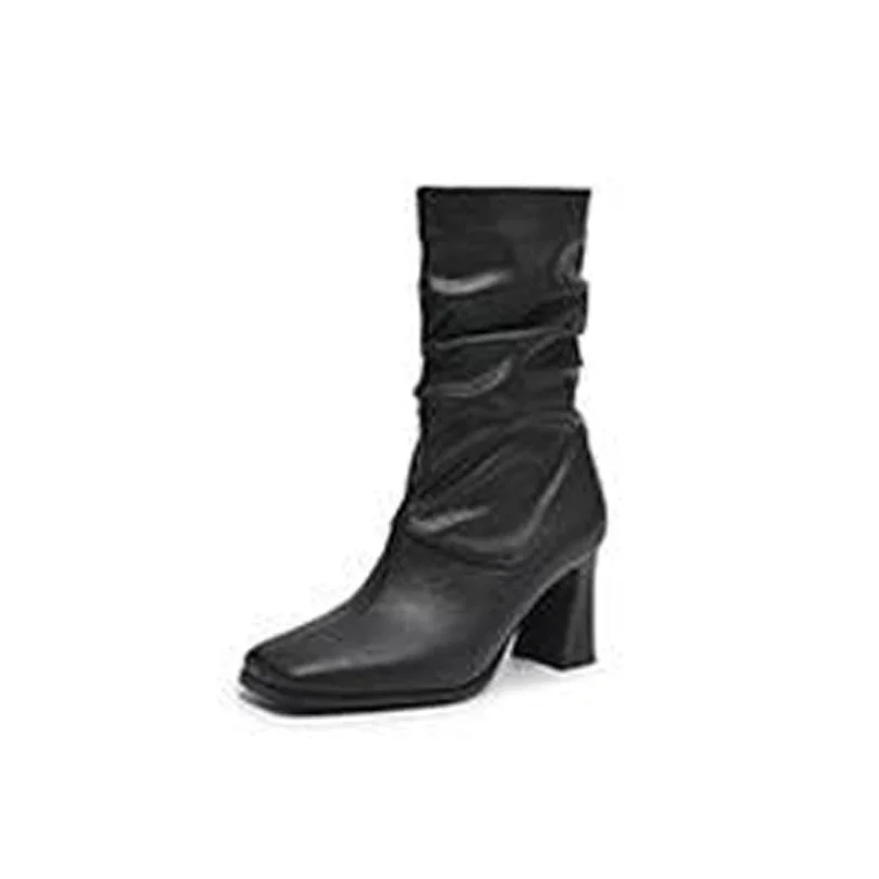 

High quality autumn and winter women's shoes Thick Heel womens fashion boots Comfortable Square toes simple and elegant