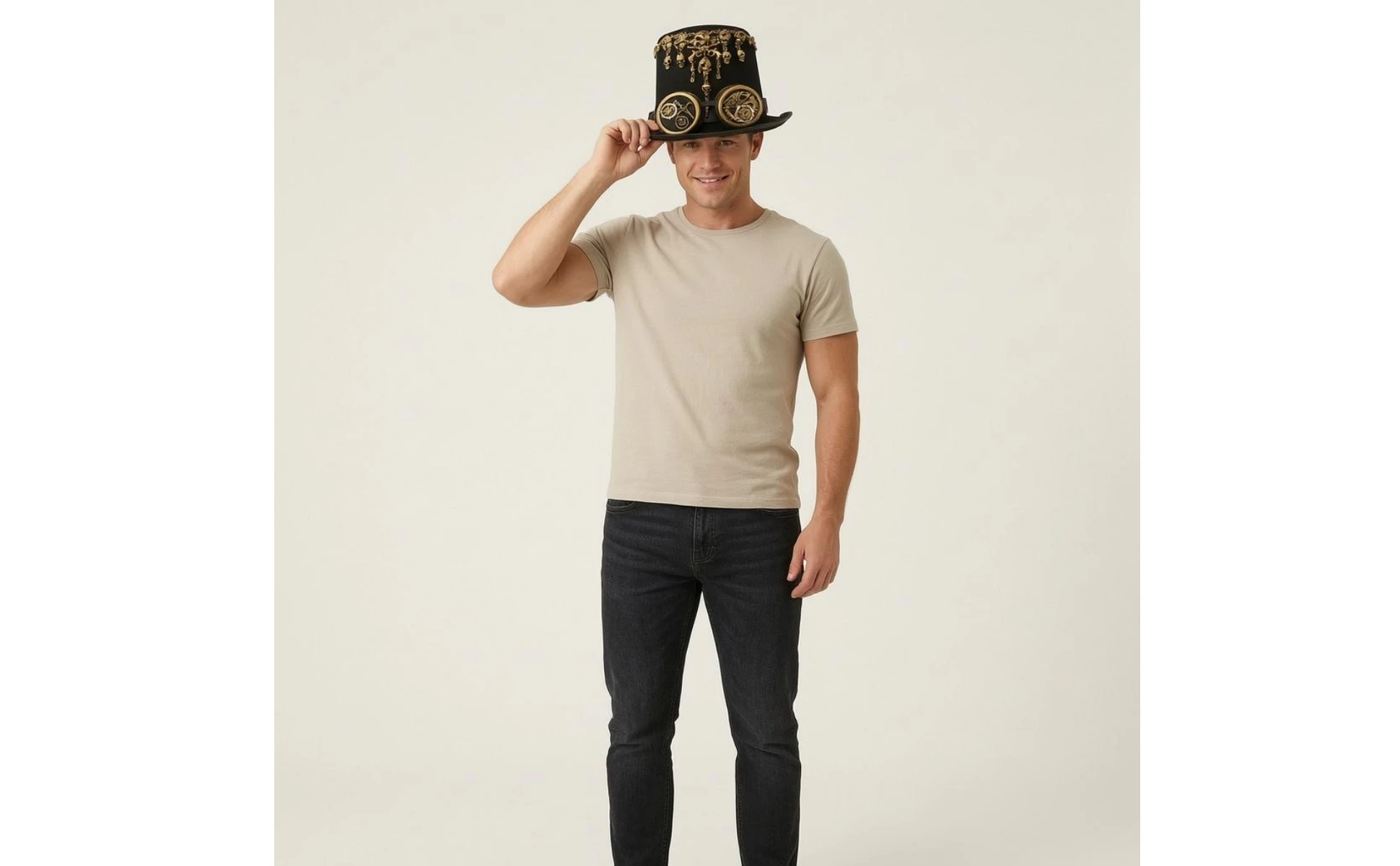 Gothic Steampunk Hat Gold-Toned Steampunk Top Hat Headwear Tall Crown Gothic Steampunk Hat Gold-Toned Steampunk Top Hat Headwear Tall Crown