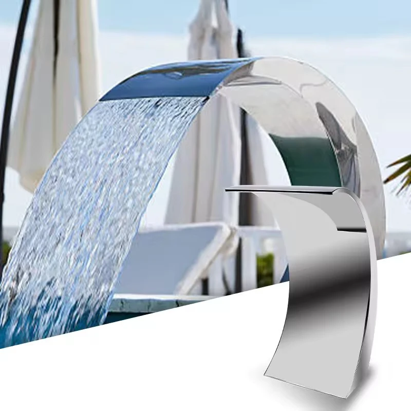 Pool Waterfall 60x30x45.5cm Stainless Steel Pool Water Fountain Pond Garden Swimming Pool Feature Decorative Hardware Faucet