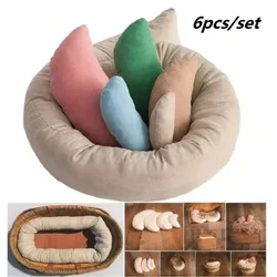 Accesorios de fotografía para recién nacidos, almohada en forma de U, cuenco, cubo, relleno de cesta, cama, colchón, almohada de frijol, alfombrilla de cojín, 6 piezas por juego