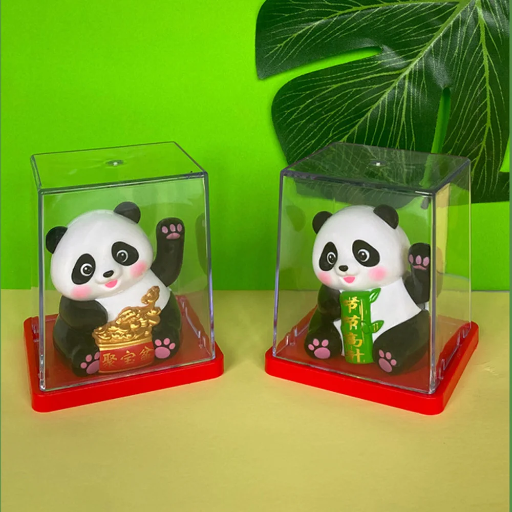 Solar Powered Welcoming Panda Chinese Cute Panda Waving Hand Beckoning Fortune Resin Figurines Home Office Decor Car Ornaments