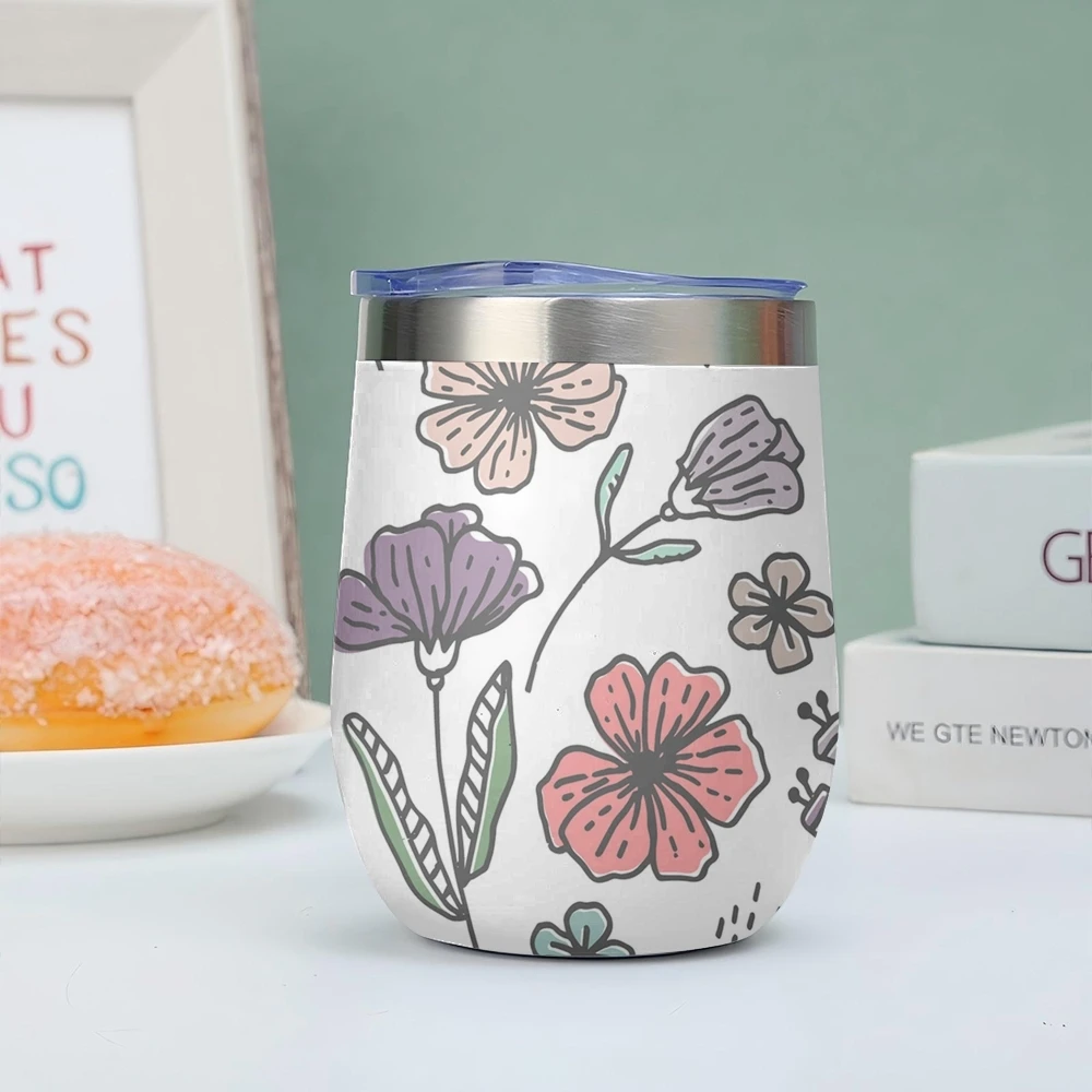 Sketch Flower Funny Pattern Vacuum Flasks 12oz Eggshell Cup With Lid Portable Coffee Cups Travel Household Office Drinking Mug