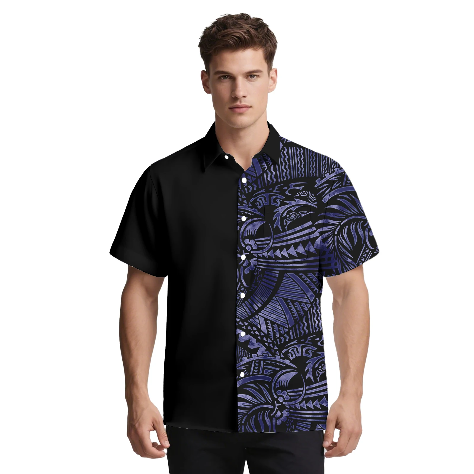مخصص النمط الكلاسيكي رائجة البيع الملابس ساموا مريحة شهم قميص هاواي ألوها تصاميم القبلية البولينيزية الرجال قميص #5