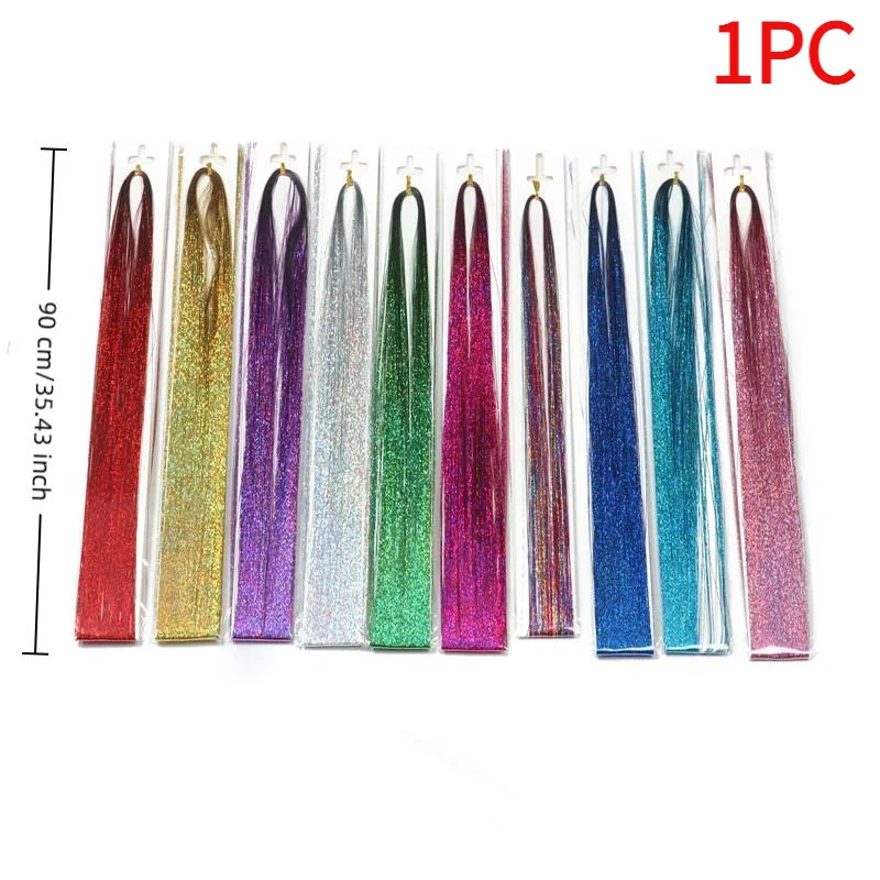 #1PC Shiny Hair Tinsel 90cm Rainbow Women Colorful Glitter Bling Hair Extension Twinkle Hair Dazzles Accessories For Braiding
